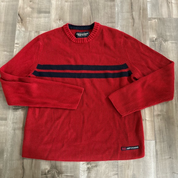 Vintage Abercrombie & Fitch Sweater Mens Large Ribbed Red Striped Navy Y2K 90s - Picture 1 of 9